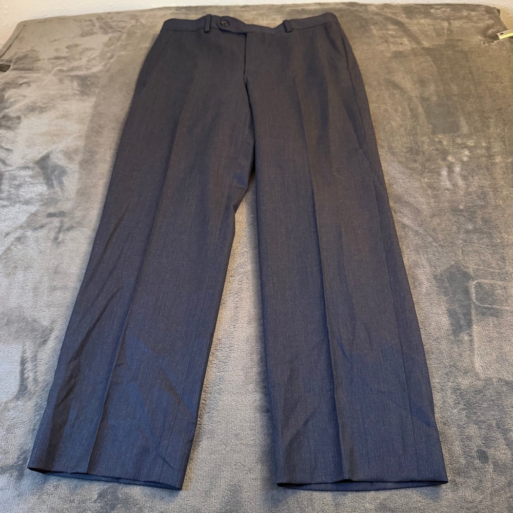 Tom James Dress Pants Flat Front Navy Blue Business Formal Mens 32x29"